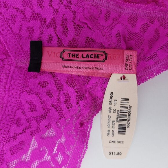 Victoria's Secret Thong Panties Womens One Size Pink The Lacie Lace Leopard NEW - Picture 5 of 9
